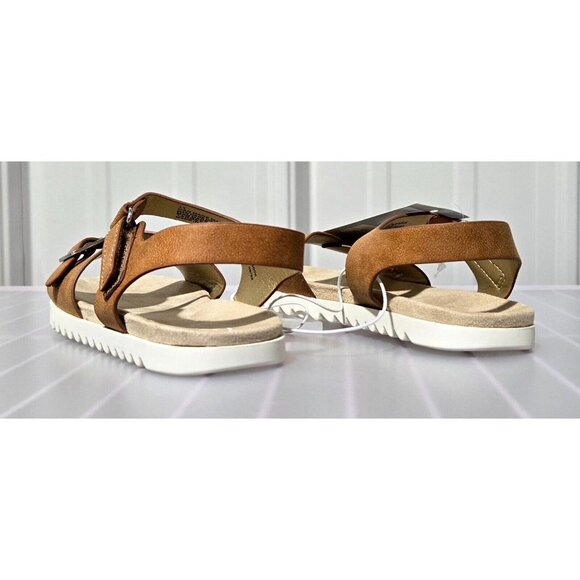 Cat & Jack Shaelyn Girls' Size 11 Cognac Brown Dual Strap Open Toe Dress Sandals - Picture 3 of 6